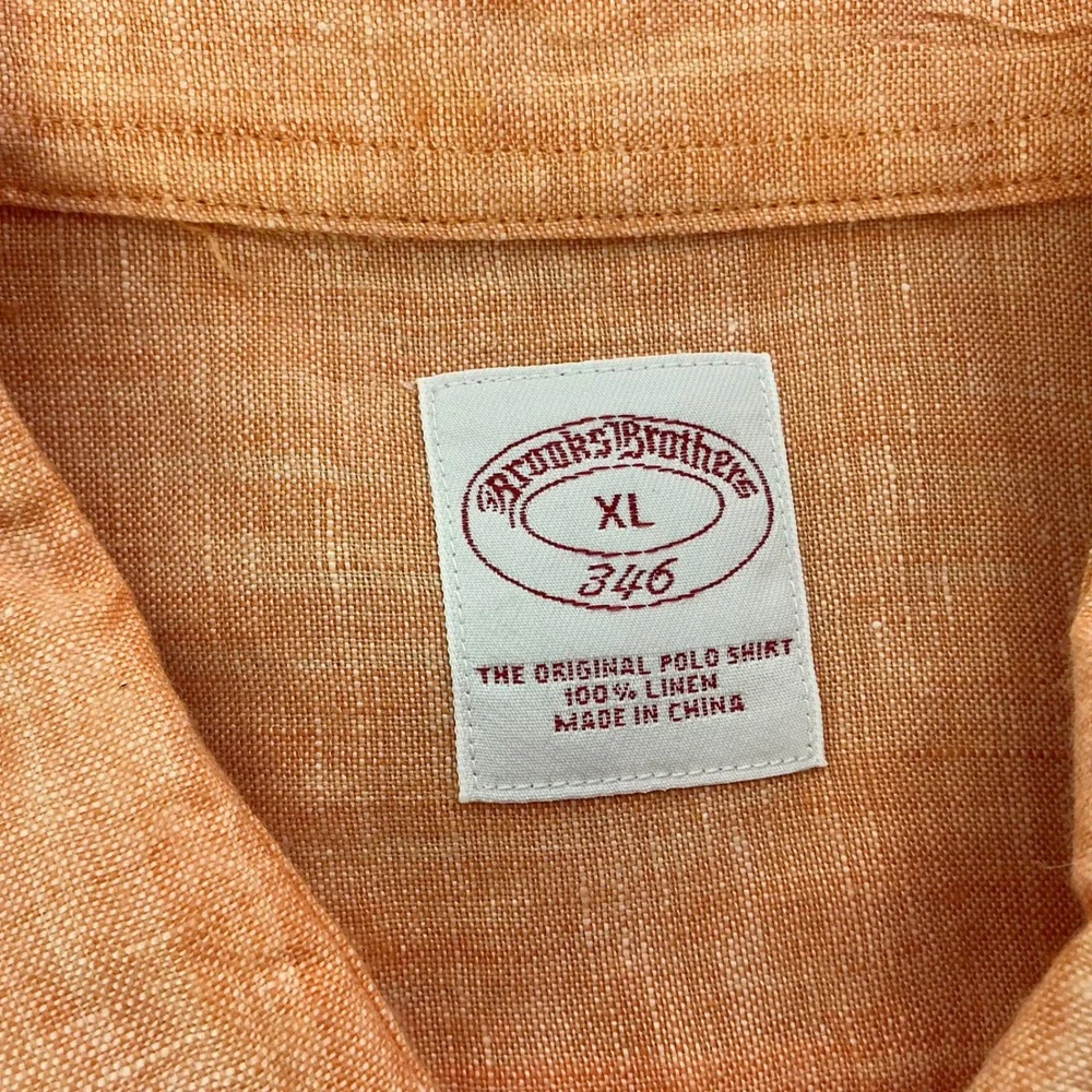 Brooks‎ Brothers 346 Men's XL Linen Button Front Shirt Peach Orange Short Sleeve